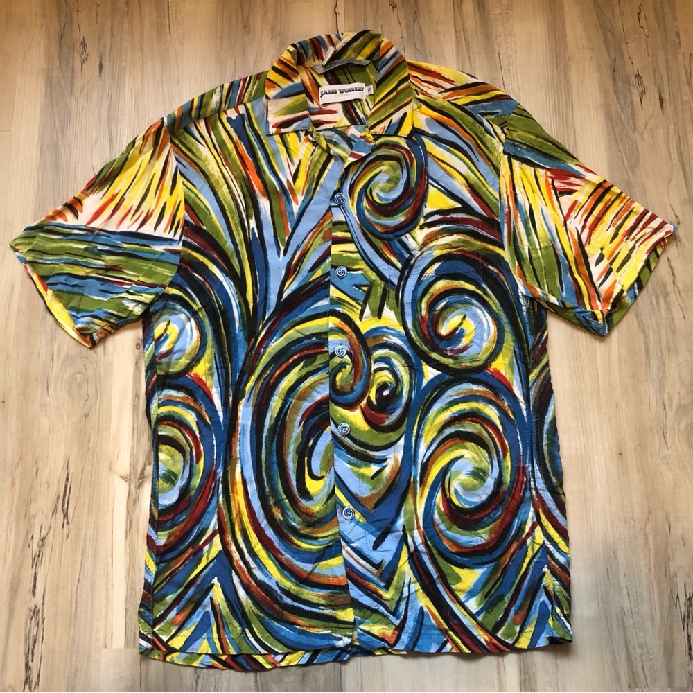 Rare Vintage Jams World Whirly Pop Swirl Button-Down Shirt Made in Hawaii